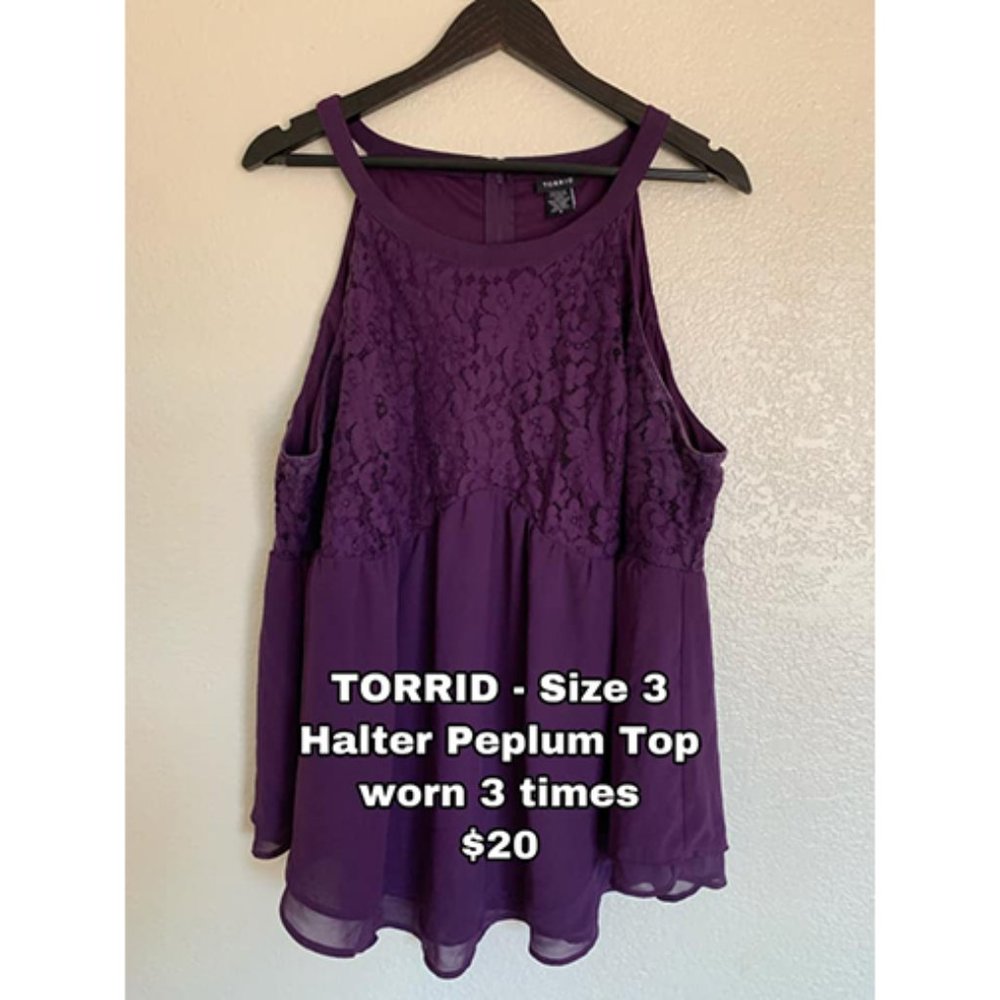 Torrid Size 3 Purple Peplum Halter Top